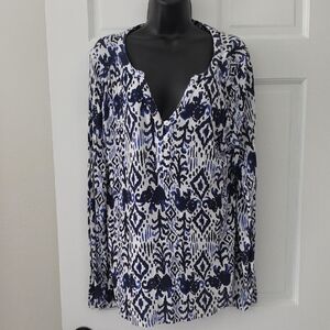 Lilly Pulitzer Navy & White Printed Button-Front Long Sleeve Top